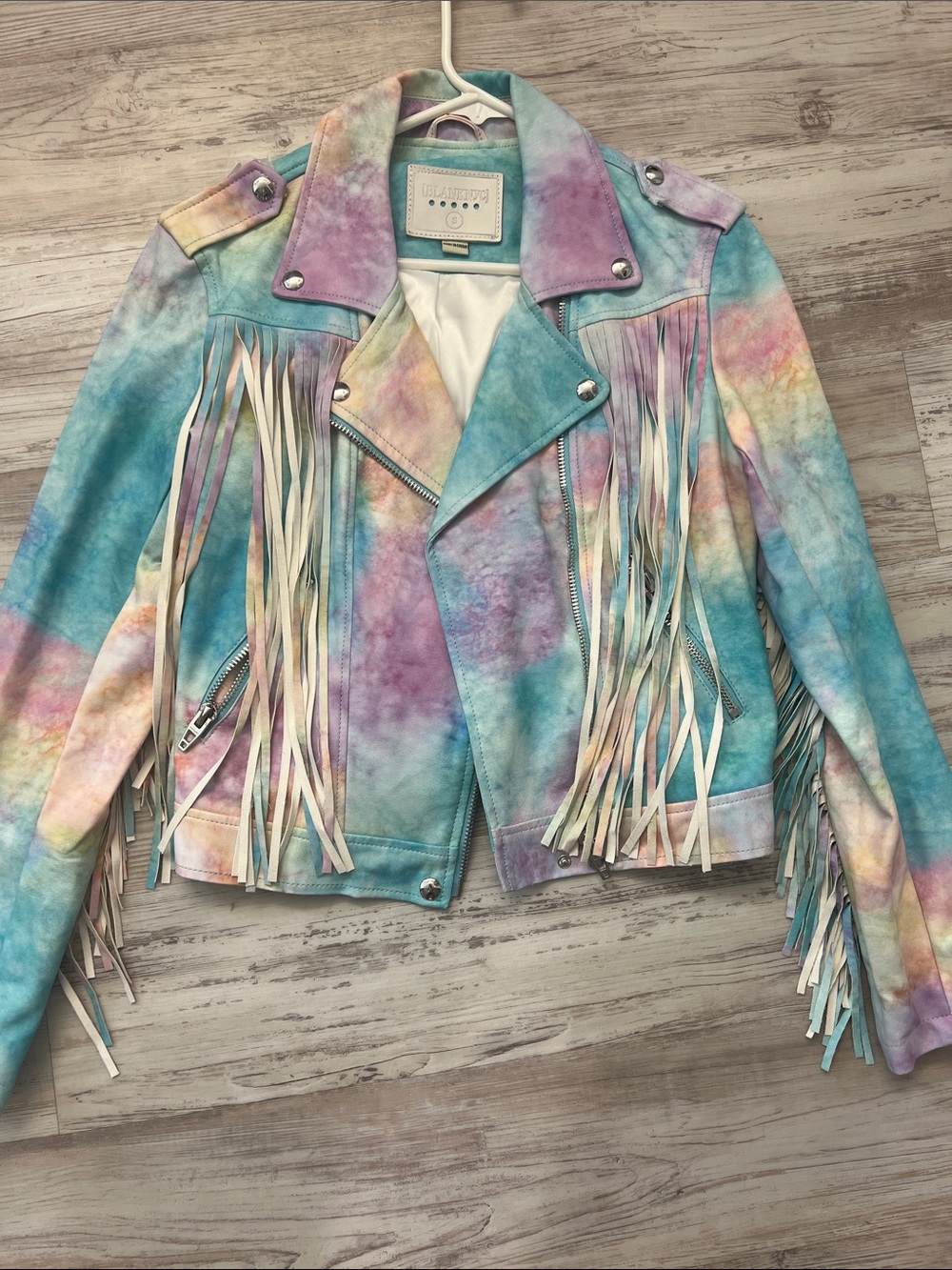 Blank NYC Pastel Tie-Dye Fringe Moto Jacket - Women SIZE SMALL NEW